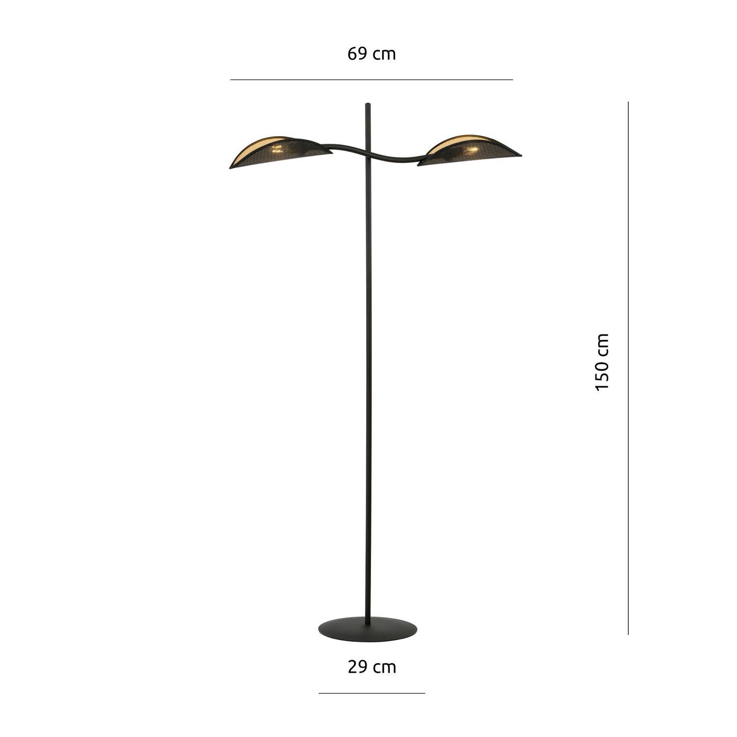 Lampadaire tissu métal 150 cm petit bras pivotant noir or Lampe