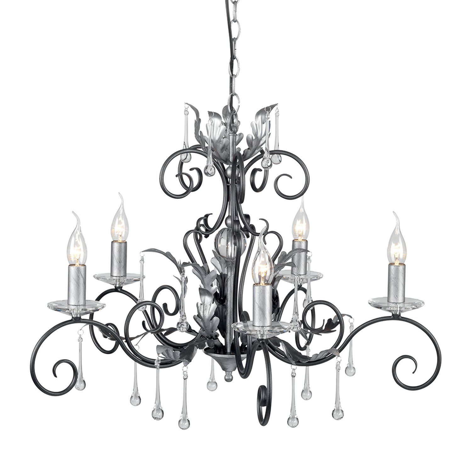 Lustre opulent GOTICA noir argenté avec cristal