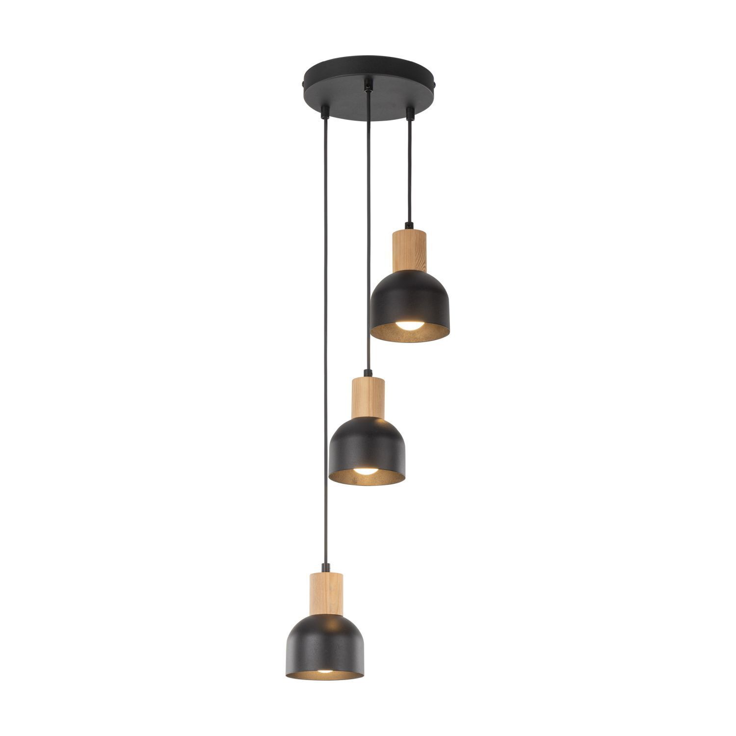 Pendelleuchte Schwarz E27 3-flammig Metall Holz PRESTON Lampe