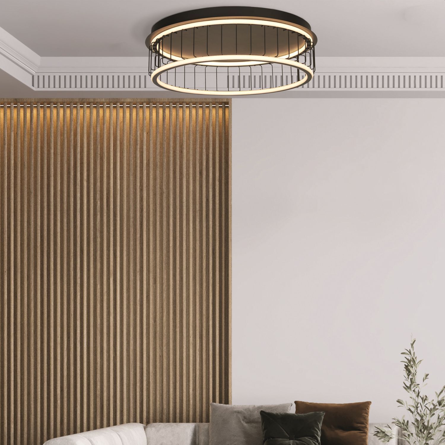 Plafonnier LED rond Ø 60 cm noir blanc 3000 K 861 lm