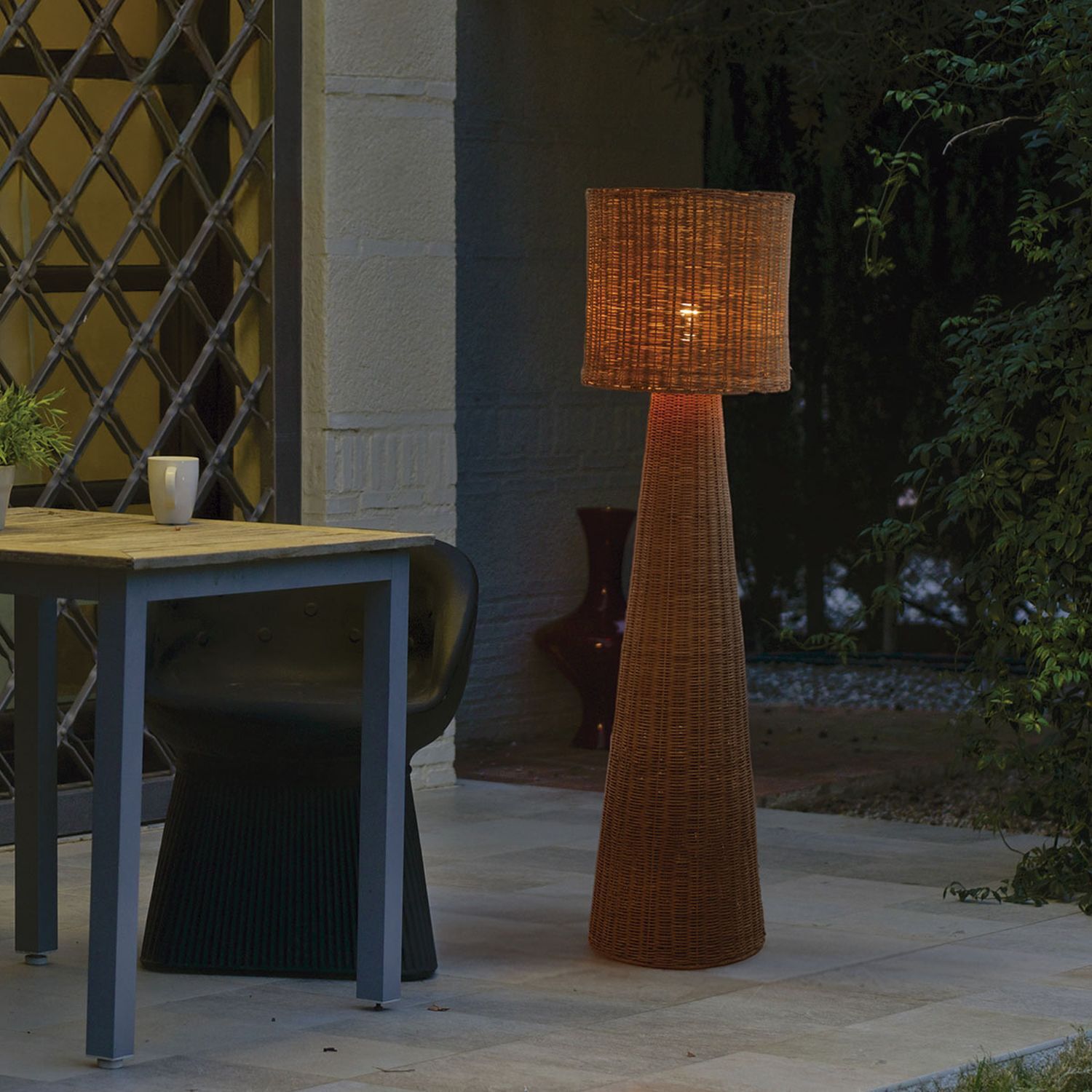 Lampen, Stehlampe, Rattan, Holzoptik, Outdoor