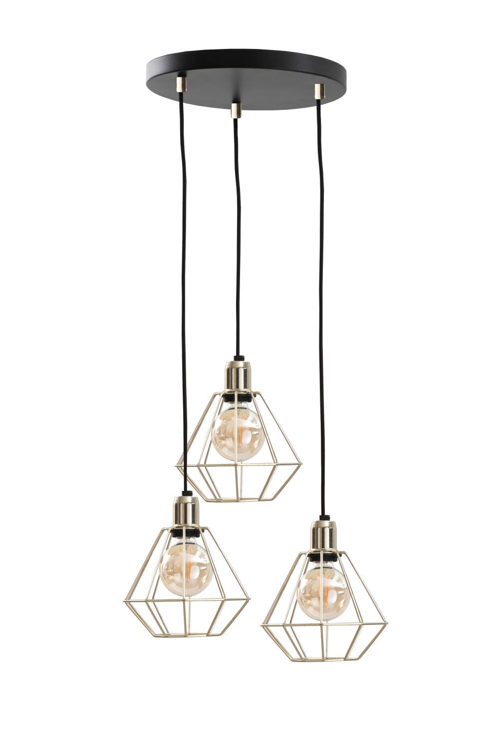 Pendelleuchte Metall Schwarz Gold Draht 3-flammig Deckenleuchte, Lampe, Leuchte