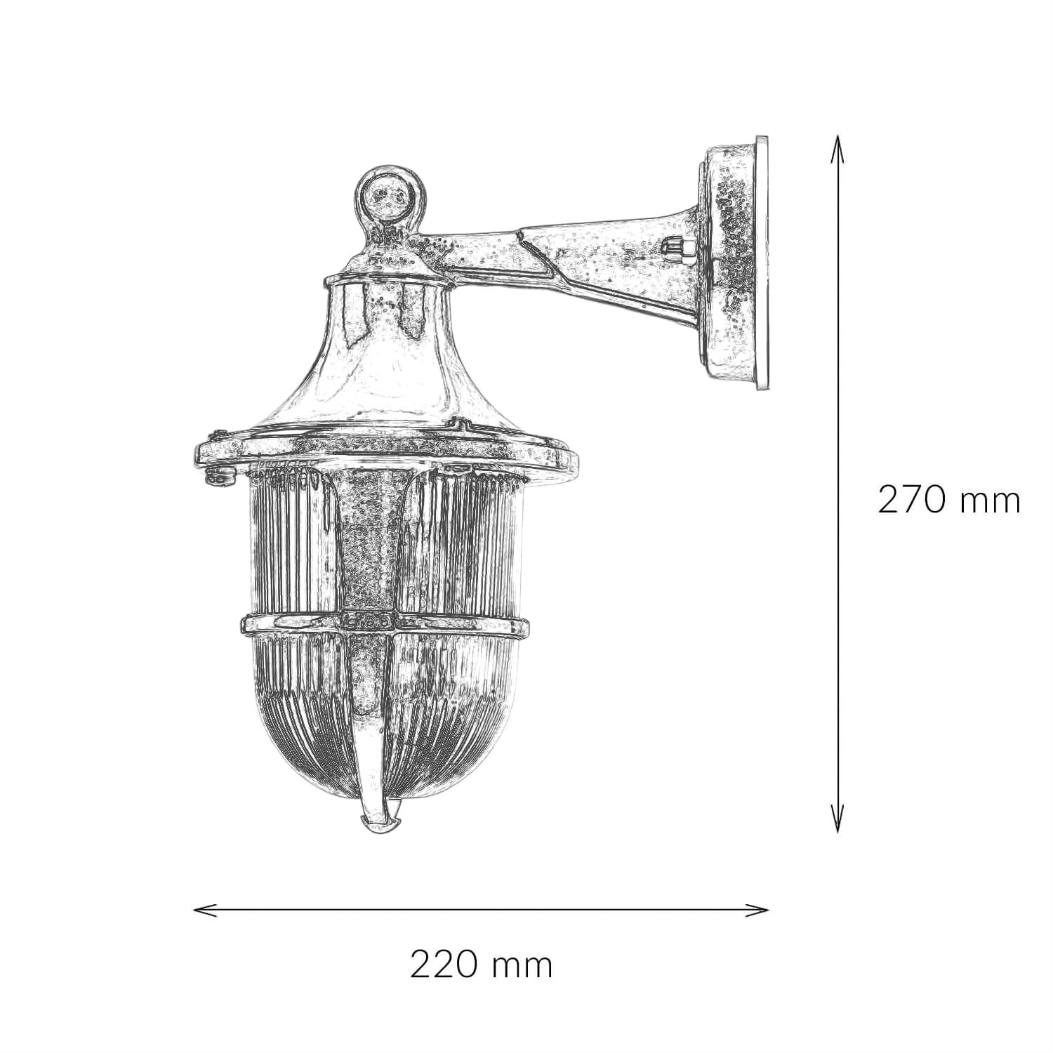 Wandlampe Außen Terrasse Hof Messing Riffelglas IP64