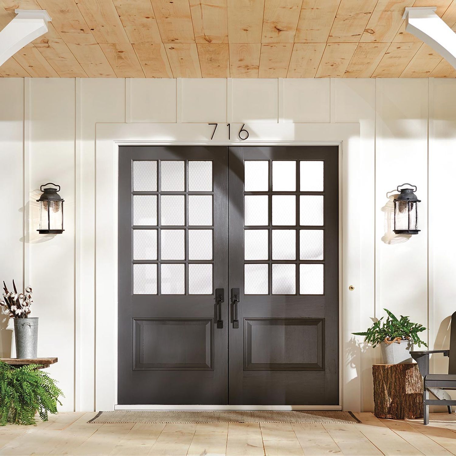 doppelflügige Tür, Eingangstür, Gläserfenster, schwarz, Haustür