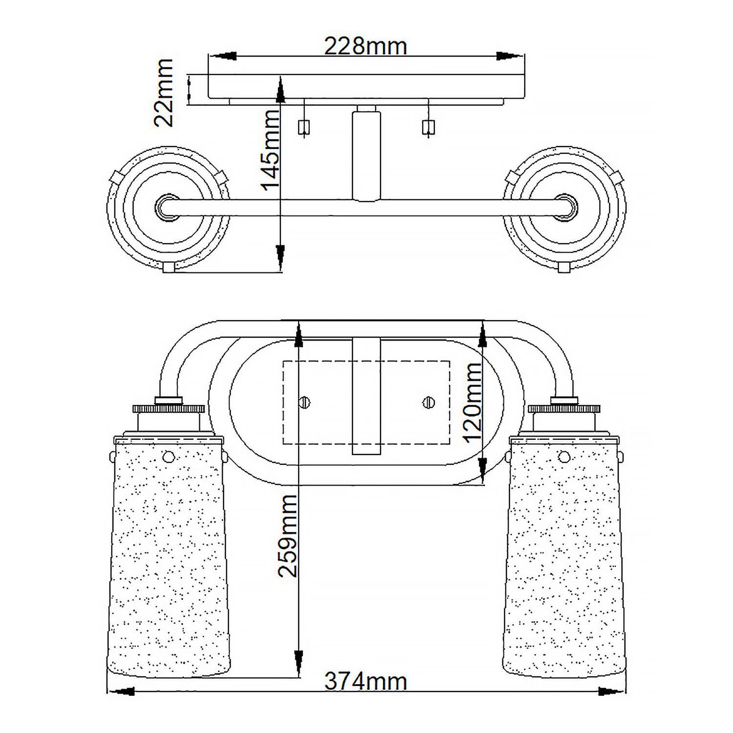 Badezimmerleuchte Wand B: 37,4 cm IP44 Metall Glas in Messing CAD-Diagramm, Diagramm, Handlung