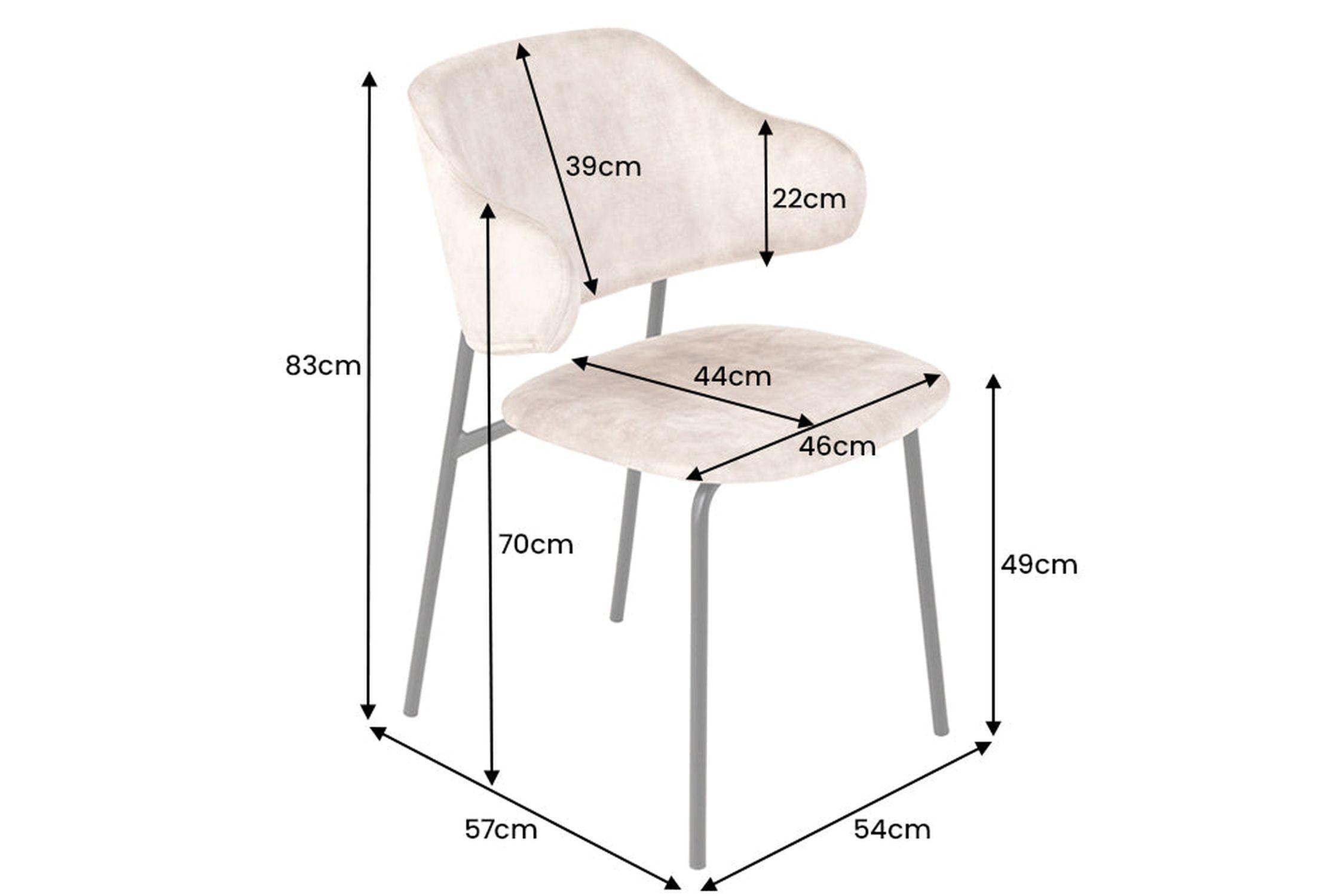 Chaise de salle à manger velours métal crème beige noir NOAH Moebel, Stuhl