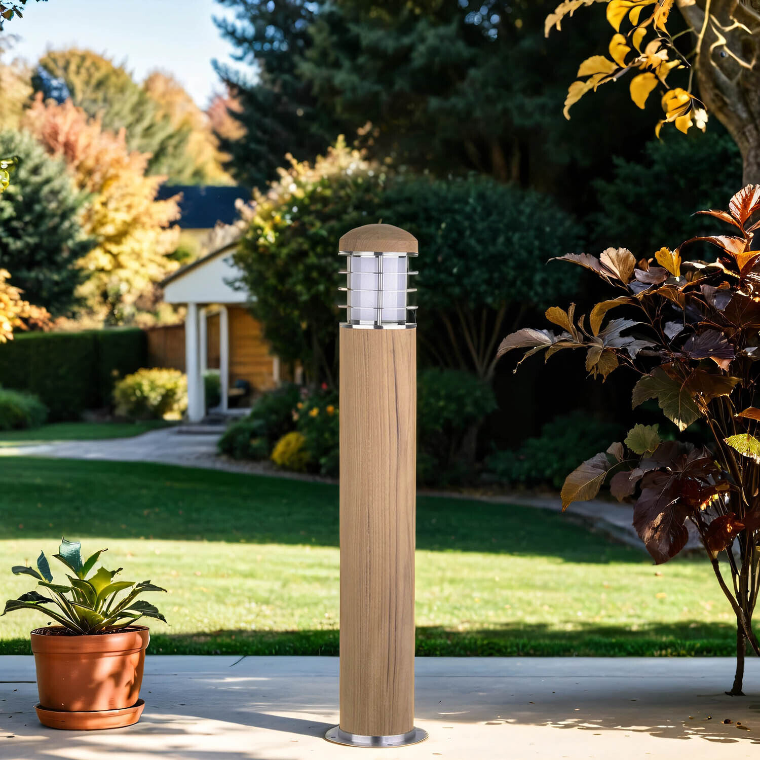 Borne lumineuse extérieure acier inoxydable bois 67cm Nordic IP55