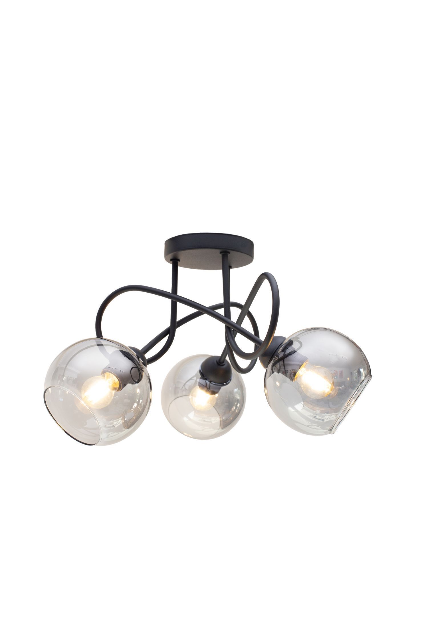 Schwarze Deckenlampe Rauchglas Metall E27 3-flammig Leuchte, Deckenleuchte, Kronleuchter, Lampe