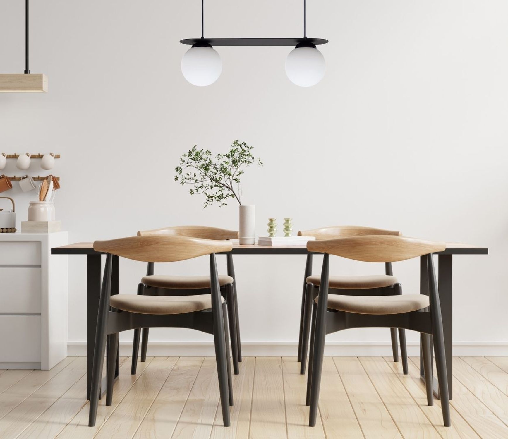 Blendarme Pendelleuchte Glaskugeln E27 2-flmg Schwarz Speisesaal, Esstisch, Mobiliar, Tabelle, Innenarchitektur