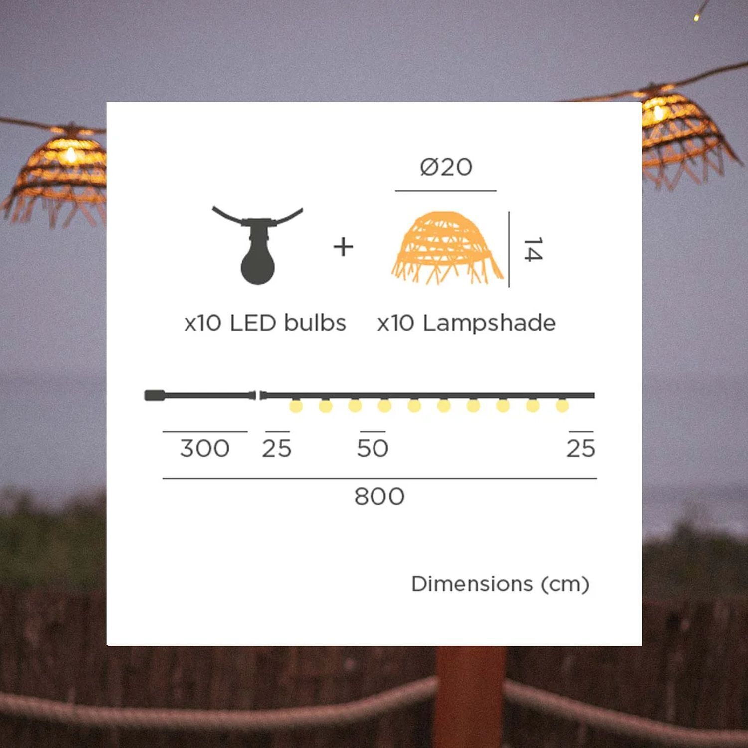 Solarlichterkette LED 1800 K 5 m lang Jute Naturfaser Text, Visitenkarte, Papier