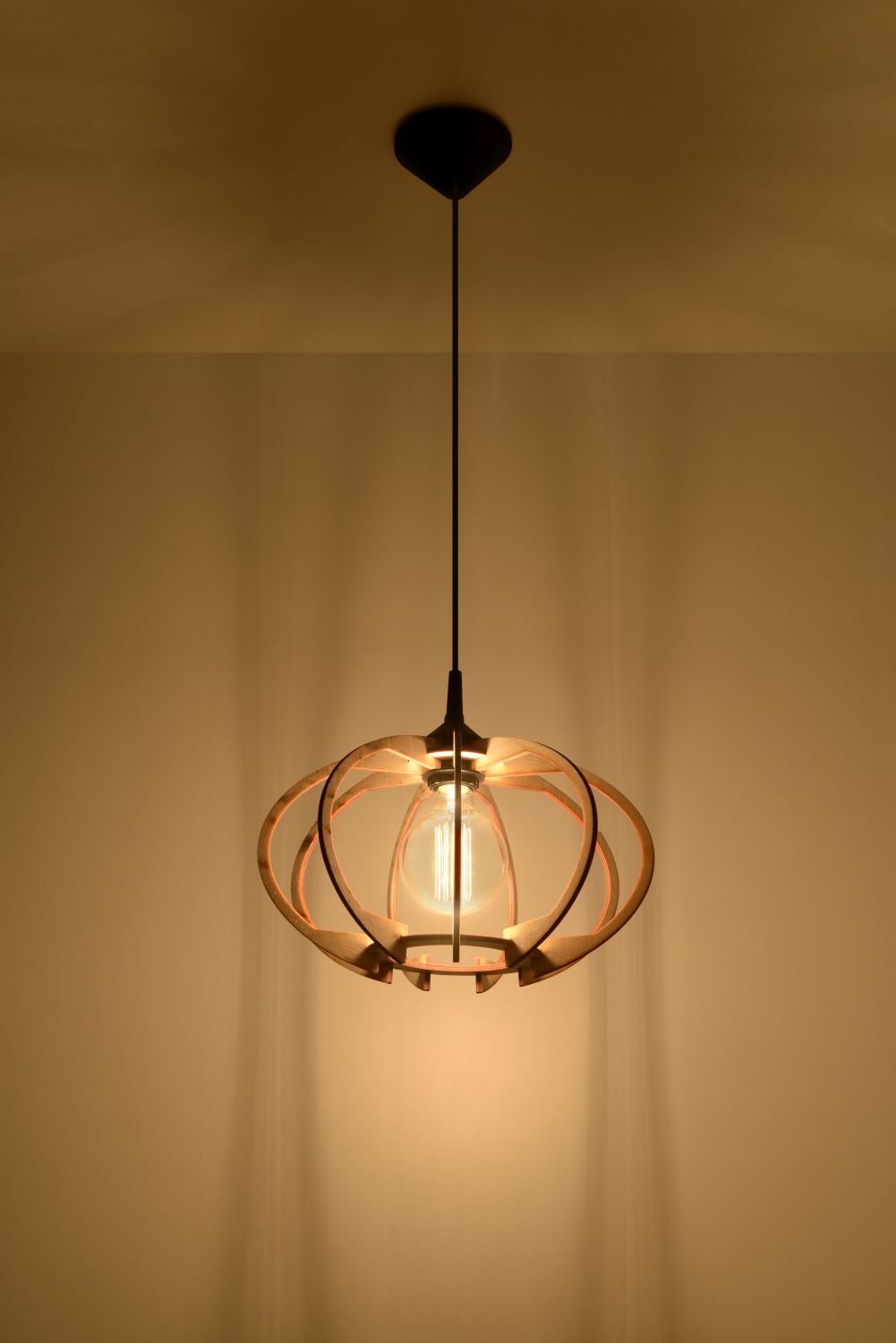 Hängelampe Holz Ø35cm Modern E27 wohnlich VIRIA Lampe, Kronleuchter