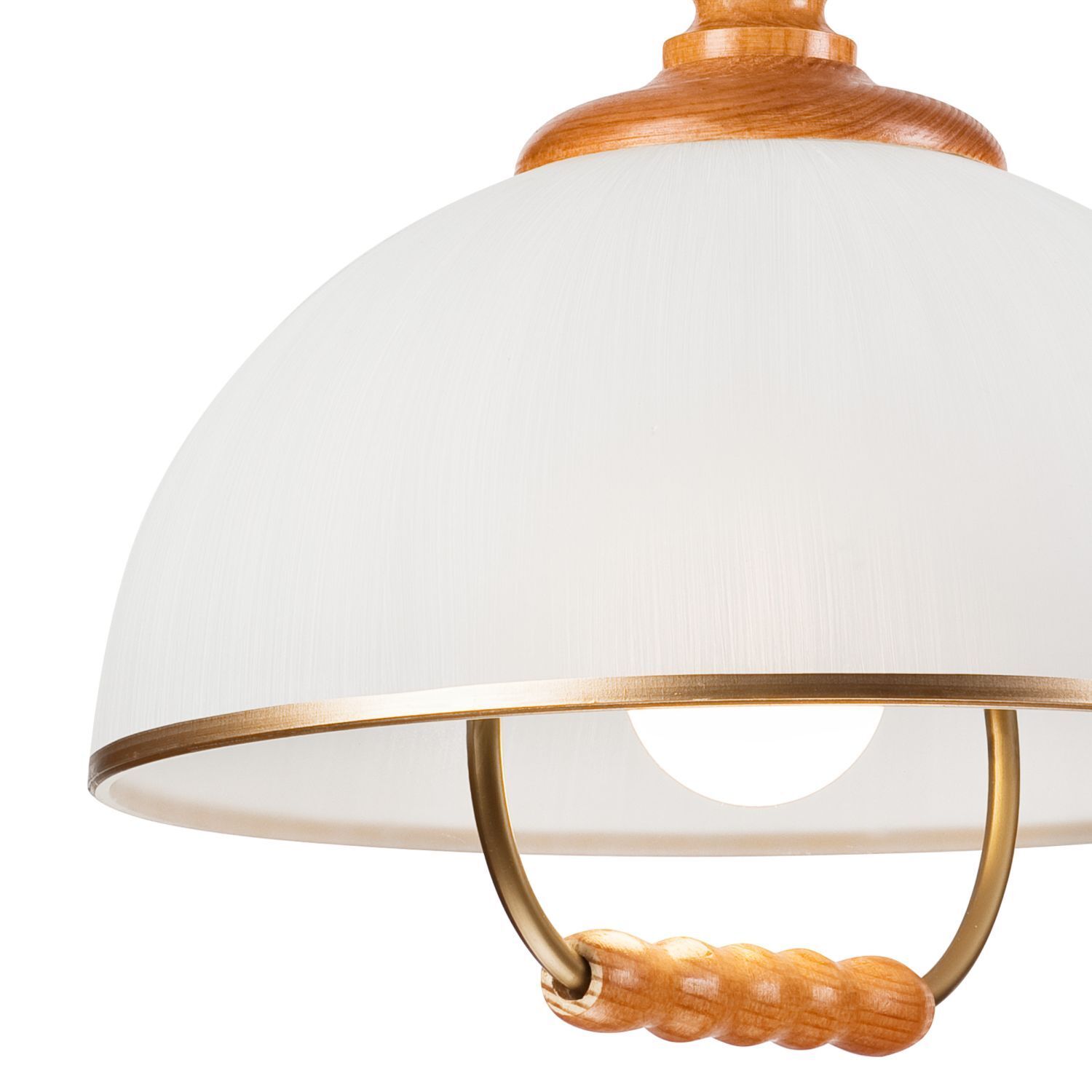 Hängelampe, Lampenschirm, Weiß, Holzgriff, Metallring