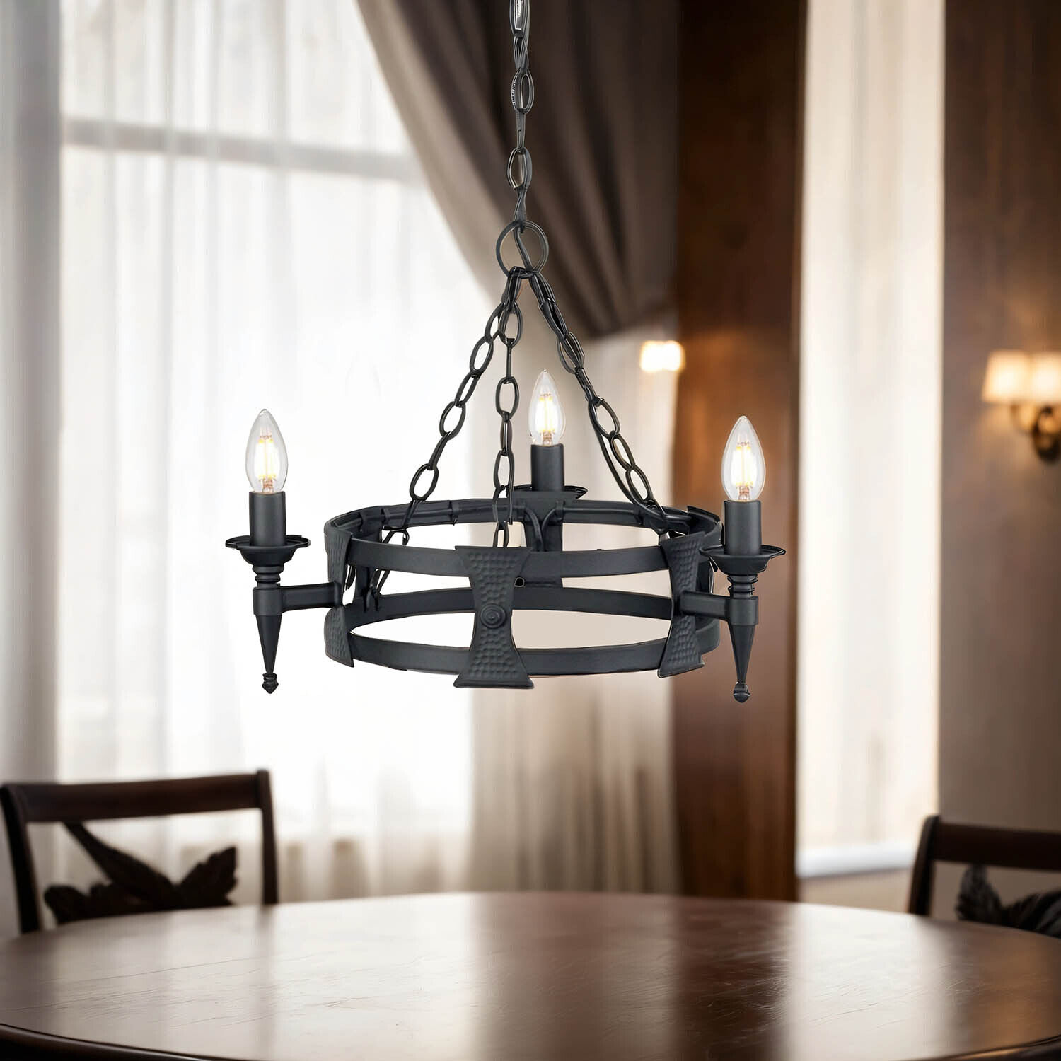 Kronleuchter CAMELOT 7 Schwarz kürzbar Lampe Ø52cm Leuchter, Lampe, Mobiliar, Tabelle, Tischplatte