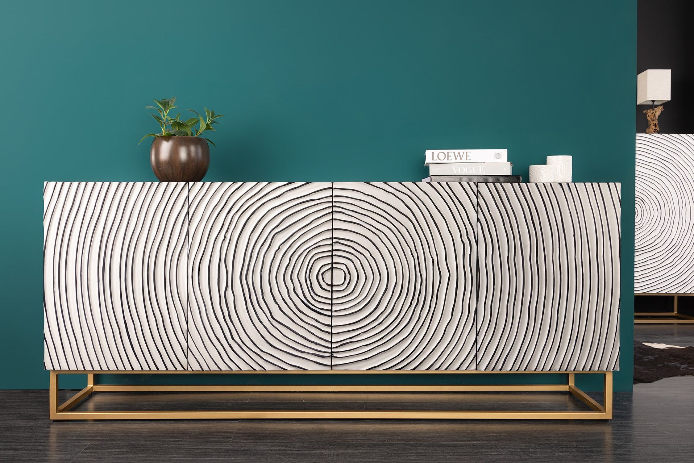 Sideboard noir blanc or largeur 177 cm fait main