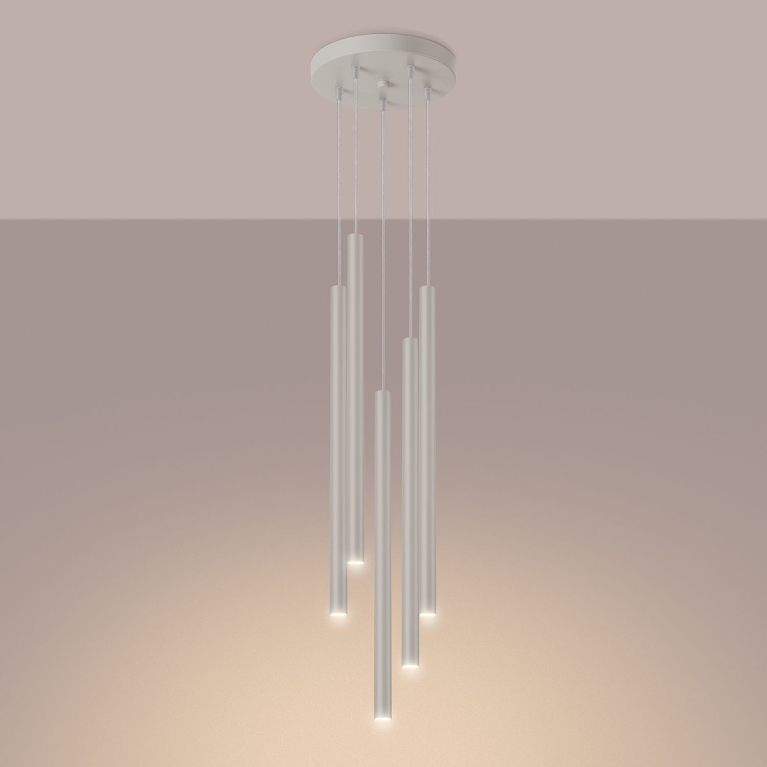 Runde Hängelampe Beige Stahl G9 L:25 cm akzentuiert hängelampe, pendellampe, leuchte, 4 röhren, modern