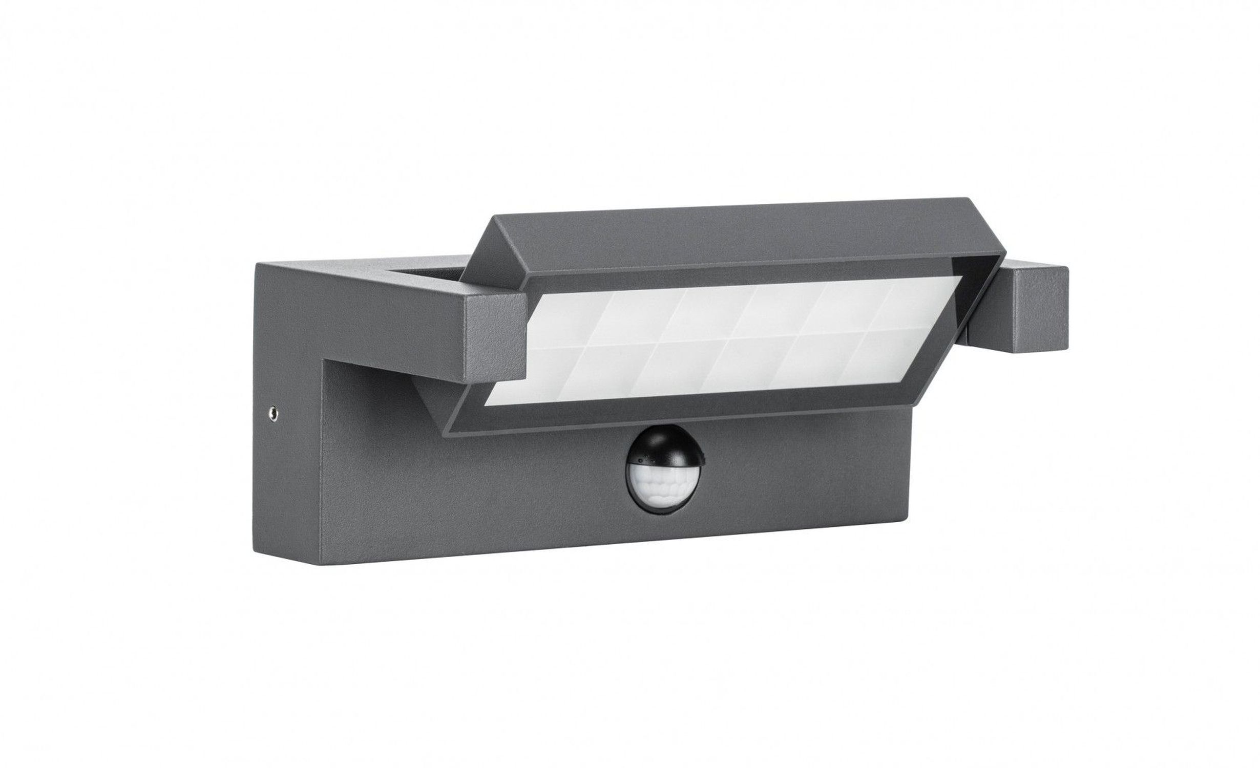 LED Wandlampe Außen mit Bewegungssensor Aluminium Glas Außenleuchte, Gartensensor, Bewegungsmelder, Stahloptik, Grau