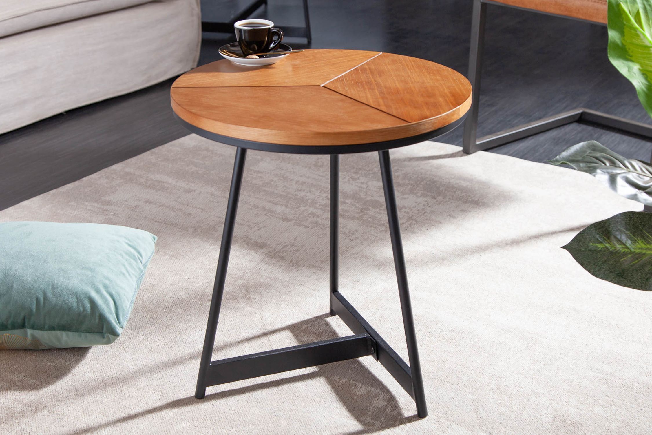 Table d'appoint bois (chêne) métal 45 x 45 cm Moebel, Tabelle, Tischplatte, Kaffeetisch