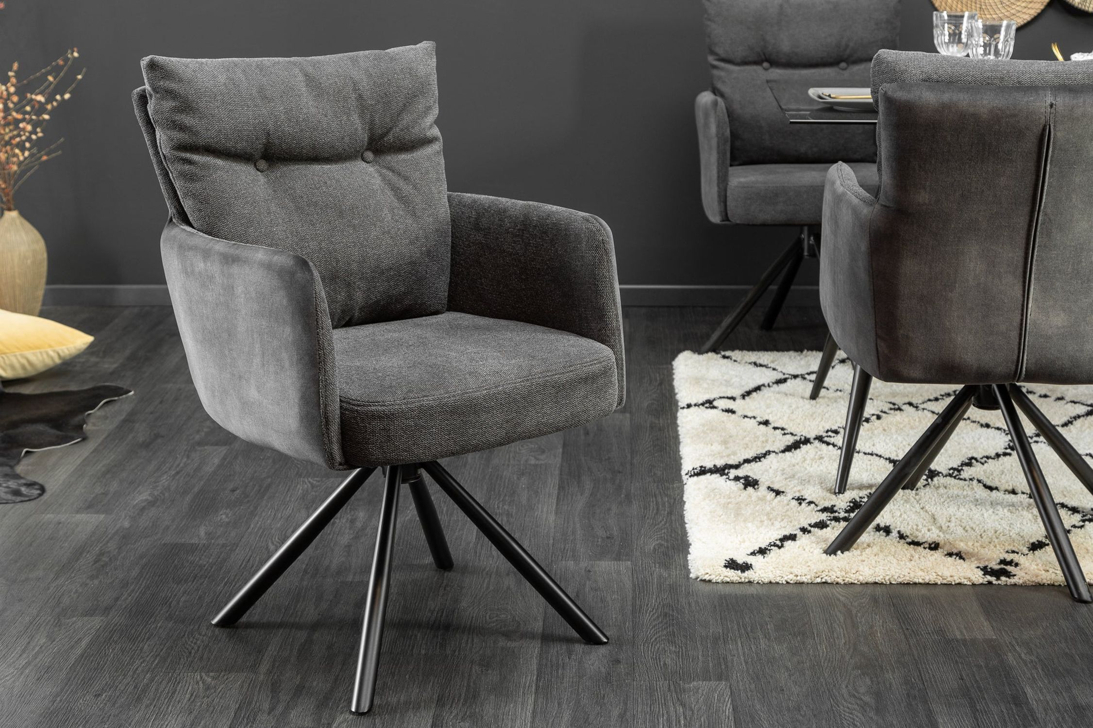 Drehstuhl Samt Metall Anthrazit Schwarz ohne Rollen Moebel, Stuhl, Sessel, Dekoration für Zuhause, Teppich