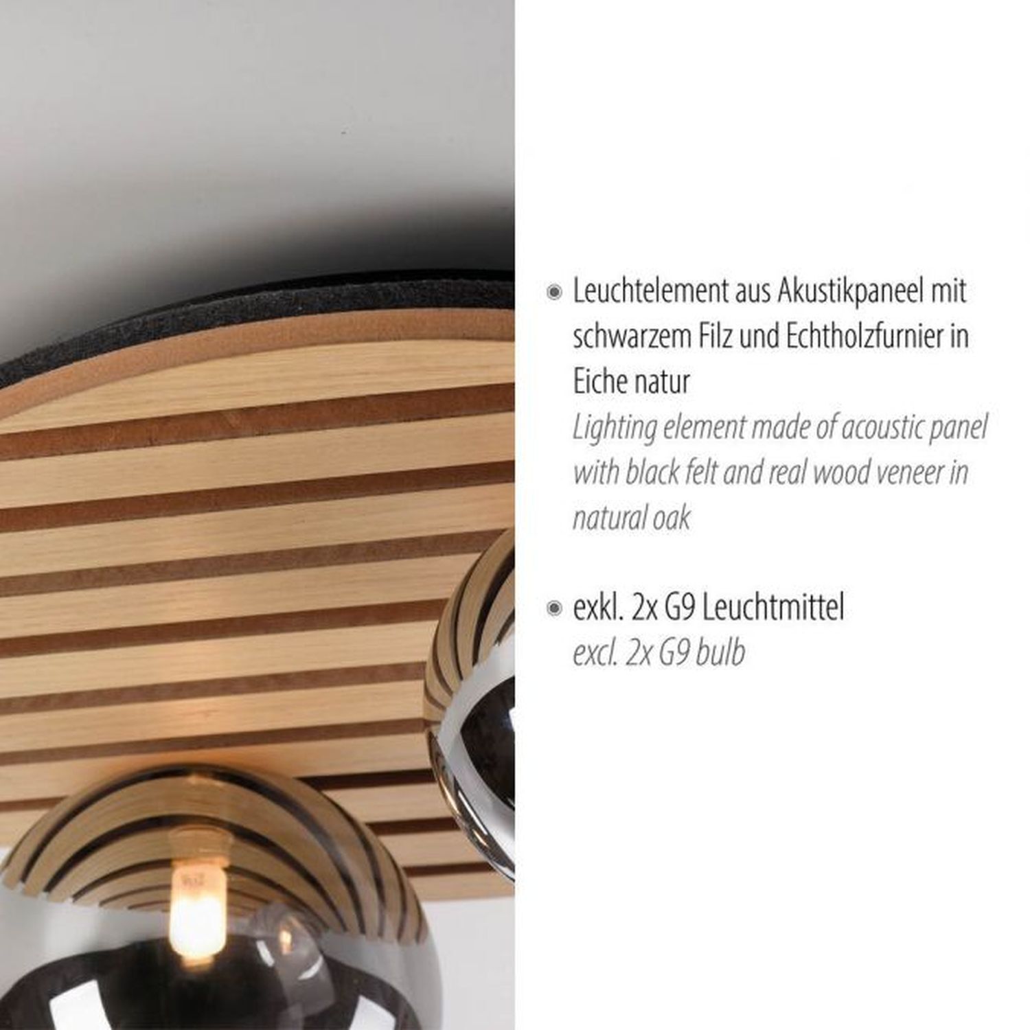 Lampe de plafonnier confortable Boules de verre en bois G9 Ø38,5 cm Naturel Gerät, Deckenventilator, Elektrisches Gerät