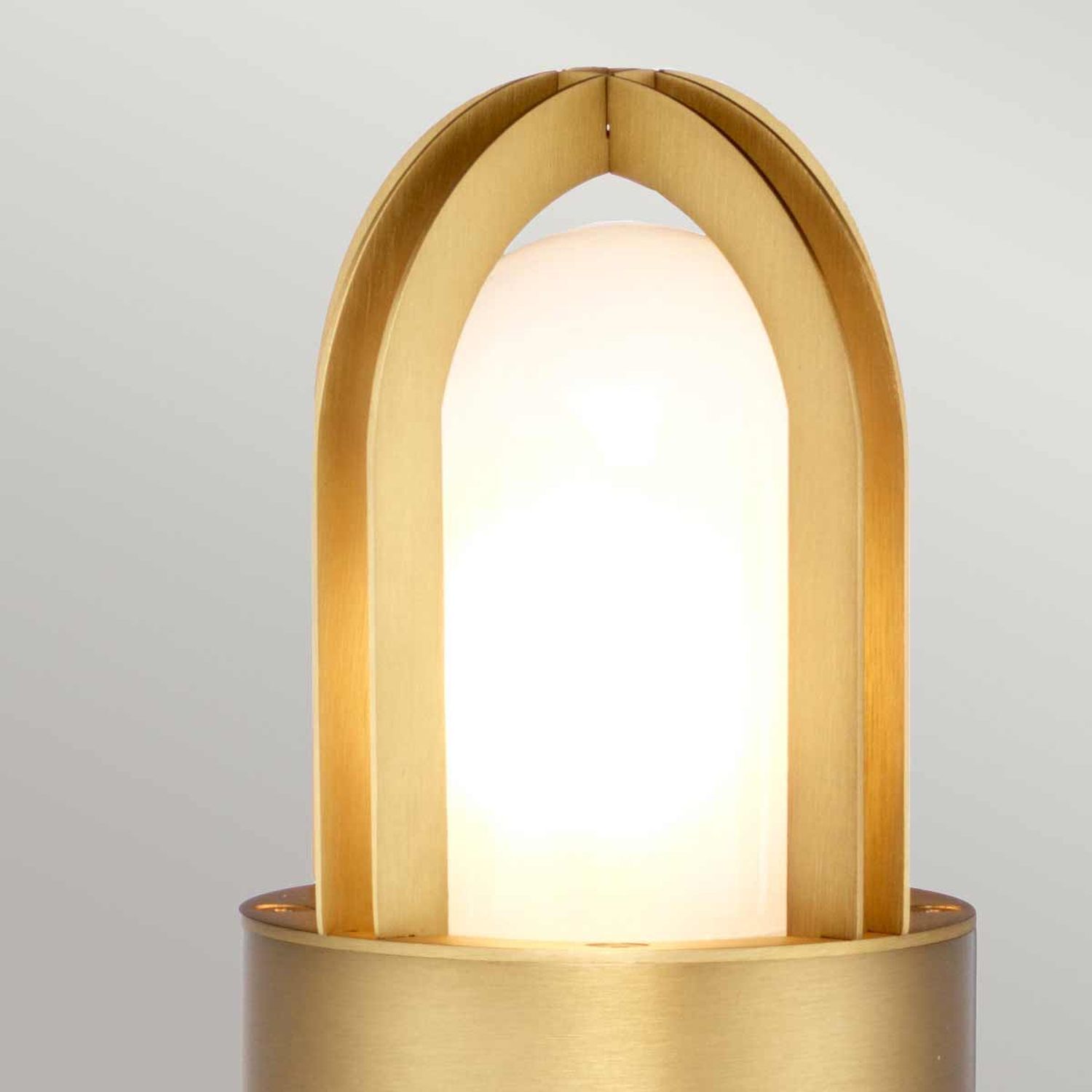 Pollerleuchte Garten aus Messing Glas IP55 70 cm hoch Tischleuchte, Holz, LED, Architektonisch, geigert