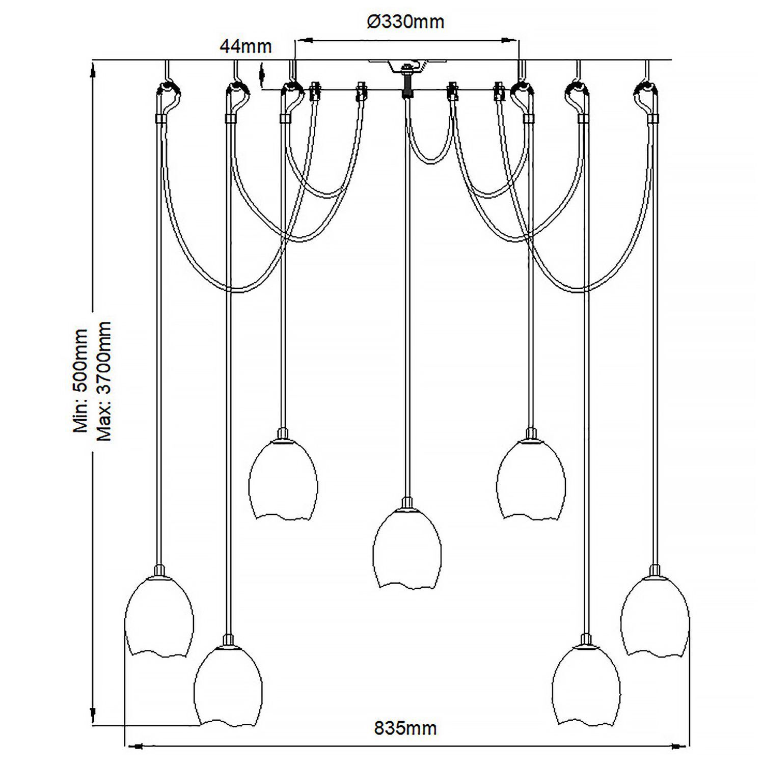 Lampe à suspendre XXL L : 152,4 cm H : max. 370 cm E27 Moderne
