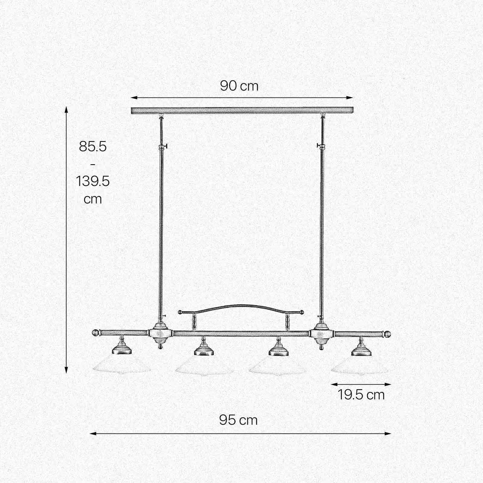 Plafonnier laiton verre E27 L : 95 cm réglable en hauteur