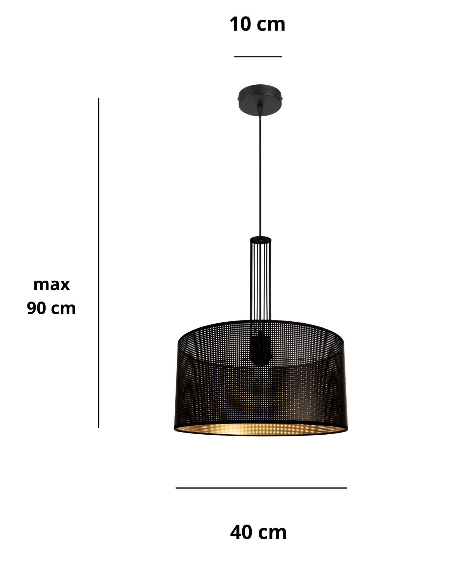 Lampe à suspendre décorative en métal L:40 cm E27 Noir Or Lampe