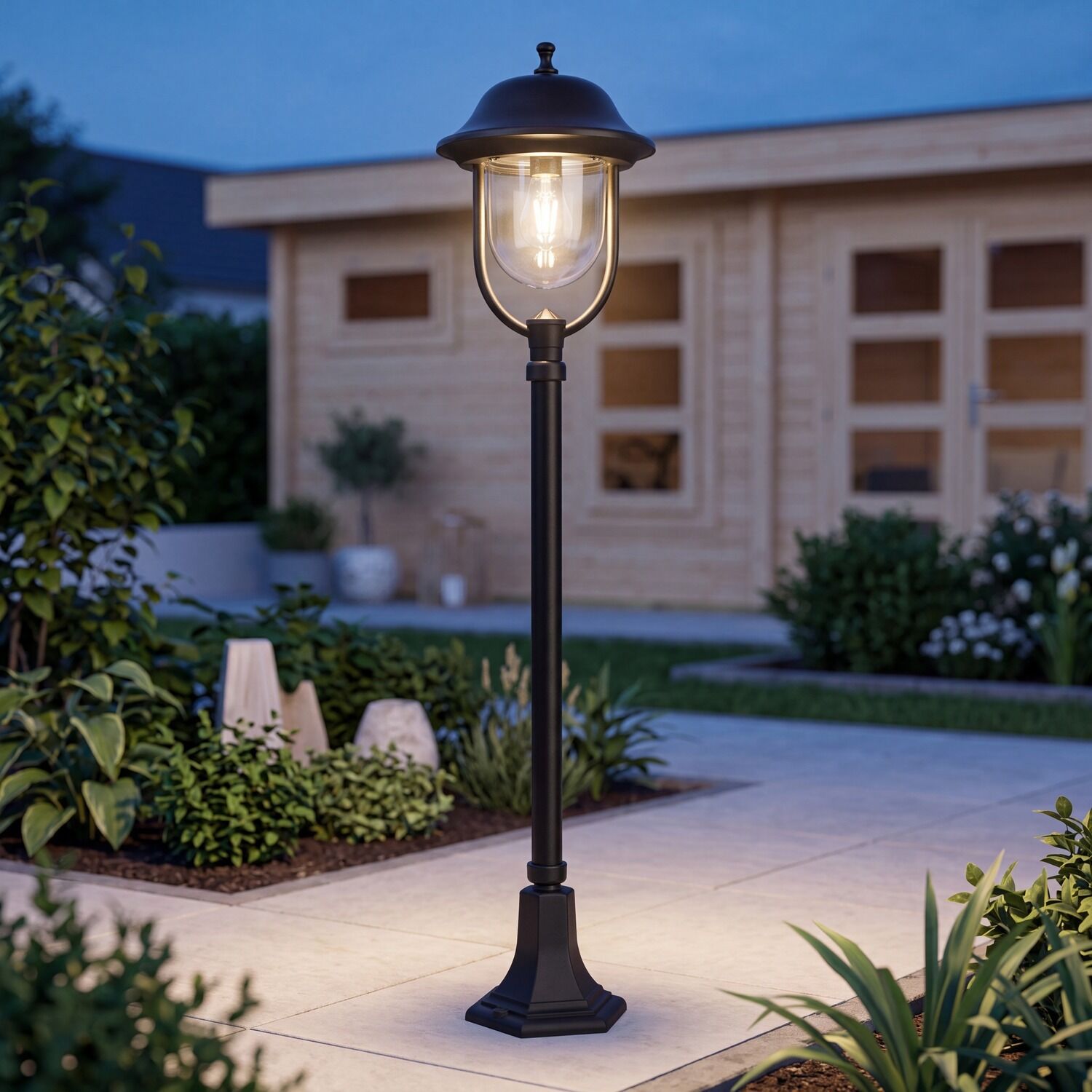 aussen-stehleuchte-wegeleuchte-berlaar-1-flammig-schwarz-rustikal-241-1-00 Gartenlaterne, Außenlampe, Standleuchte, Edelstahl, Beleuchtung
