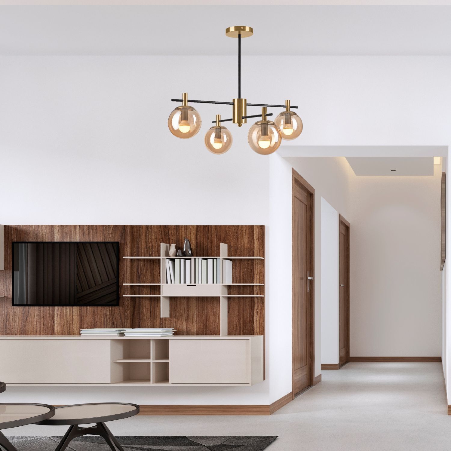 Deckenlampe Glas Metall in Gold Schwarz E14 Modern Drinnen, Innenarchitektur, Kronleuchter, Lampe