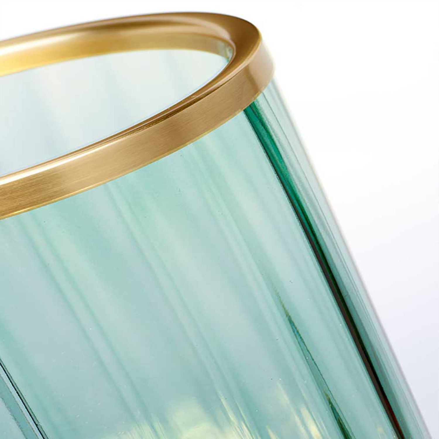 Glasvase, Grün, Transparenter Glas, Goldrand, Vase