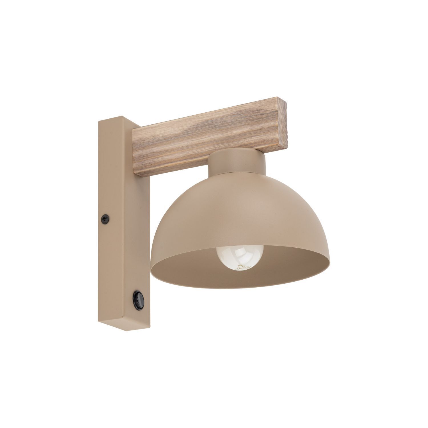 Wandleuchte mit Schalter Holz Metall Beige E27 B:18 cm