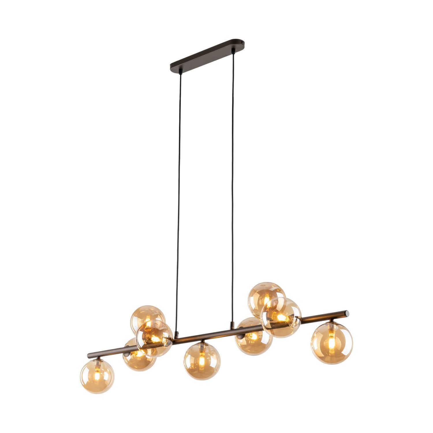 Lampe à suspendre verre métal L : 116 cm brun ambre 9x G9