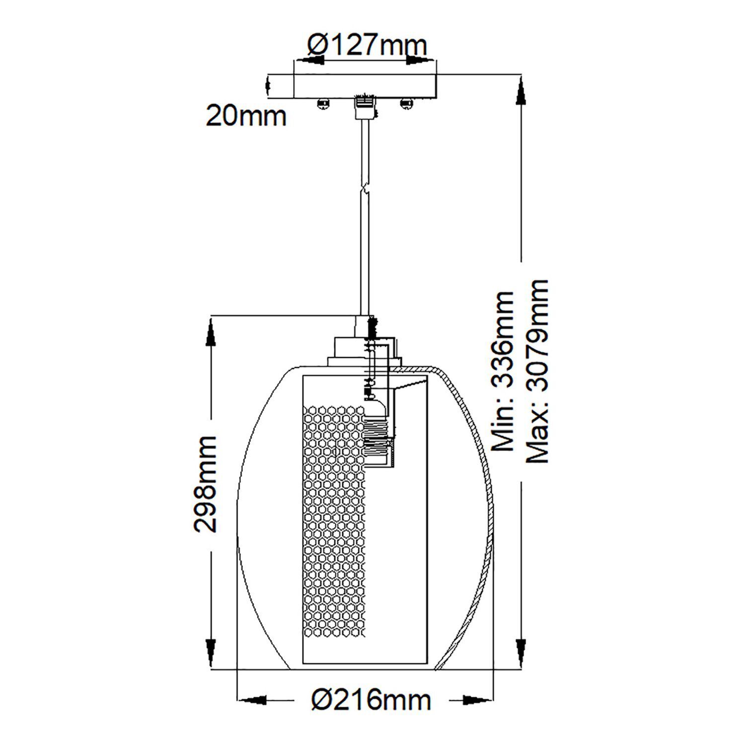 LED-Lampe, Hängeleuchte, Beleuchtung, Metallnetz, Durchmesser-216mm