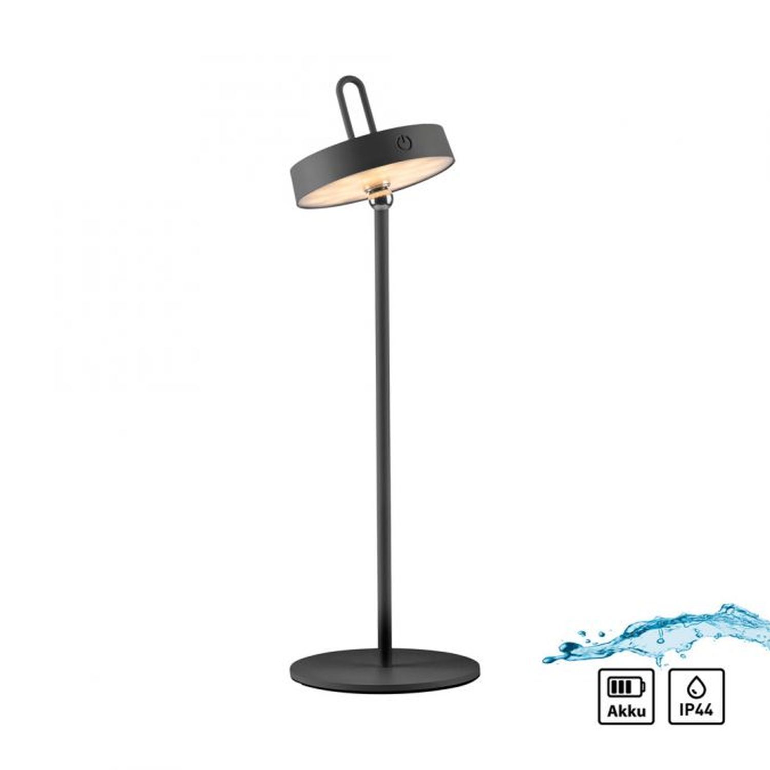 LED Akku Tischleuchte Schwarz Dimmer Touch IP44 47,2 cm
