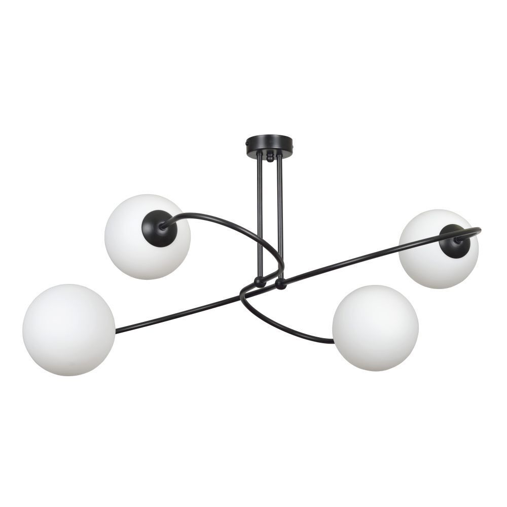 Deckenleuchte Metall Glas Schwarz Weiß Modern 4x E27 Leuchter, Lampe