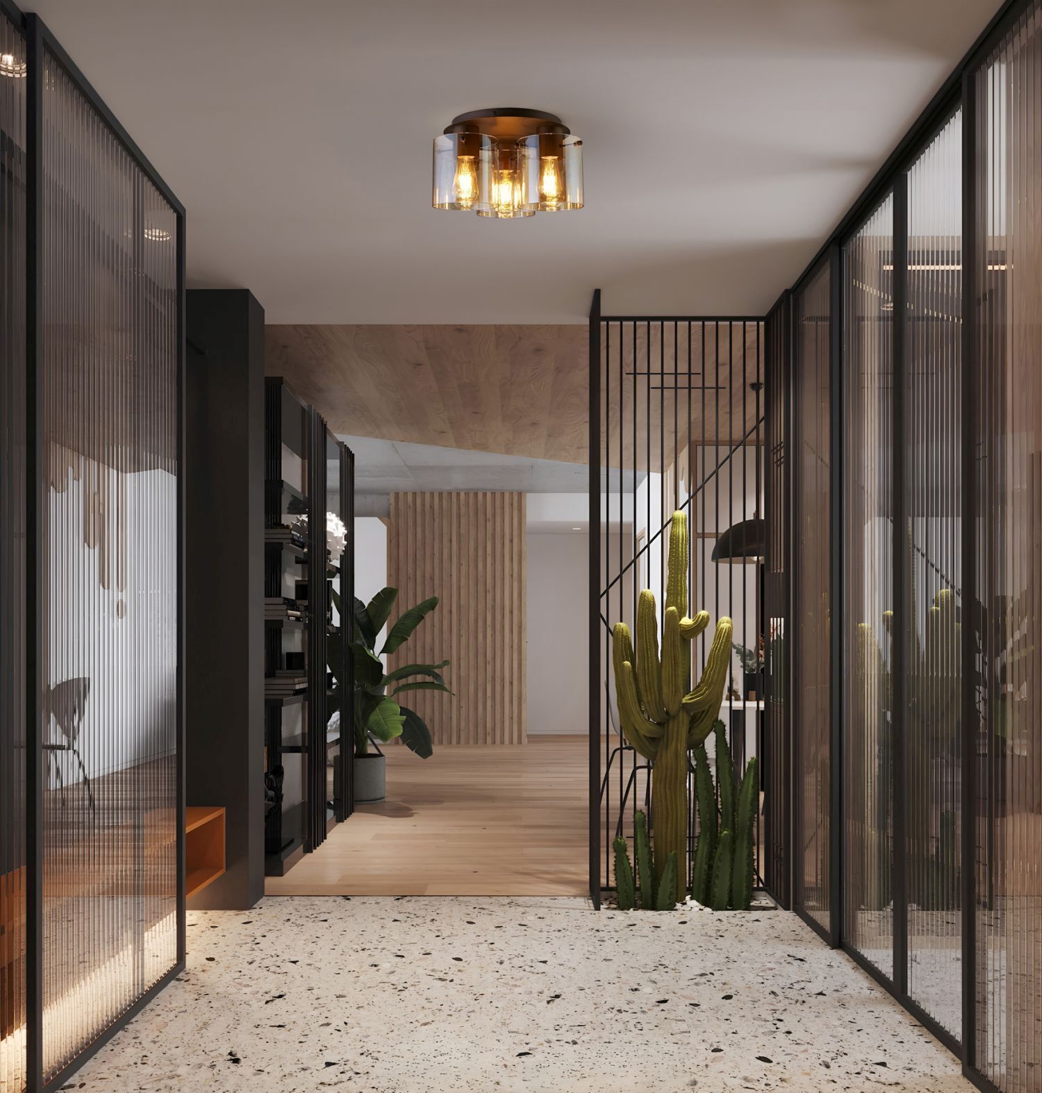 Kaktus, Innenraum, Flur, Glaswände, Terrazzo-Boden