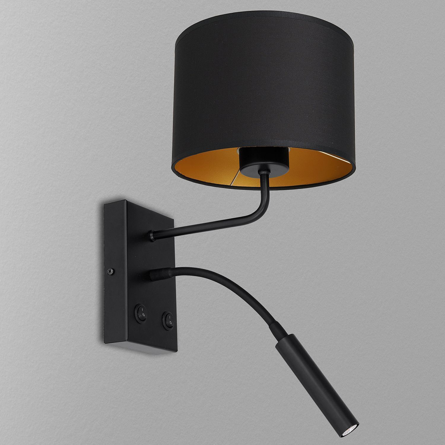 Wandlampe Schwarz Gold Stoff Lesearm E27 G9 wohnlich Lampe, Lampenschirm, Elektrisches Gerät, Schalter