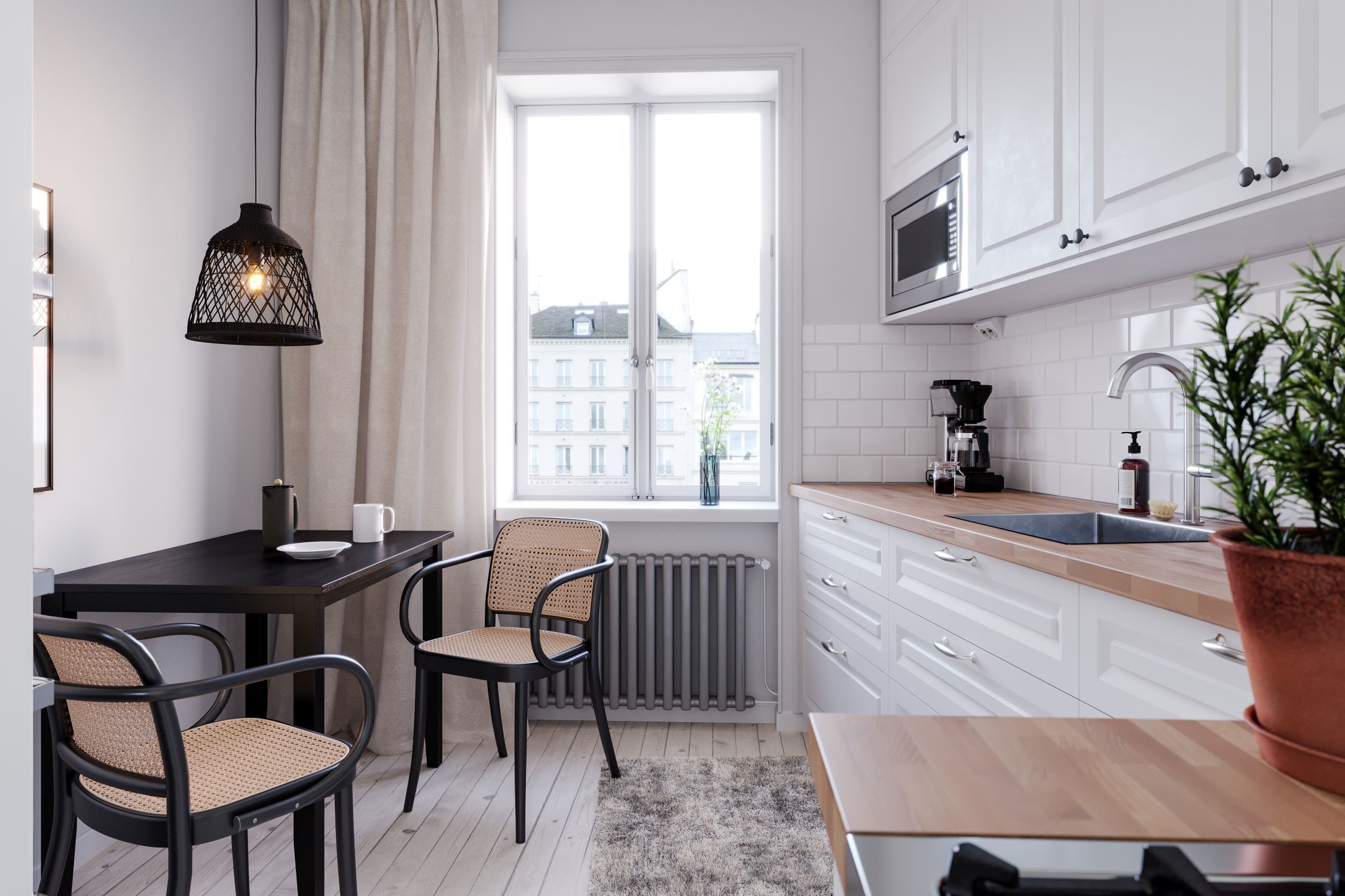 küche, esszimmer, möbel, apparate, fenster