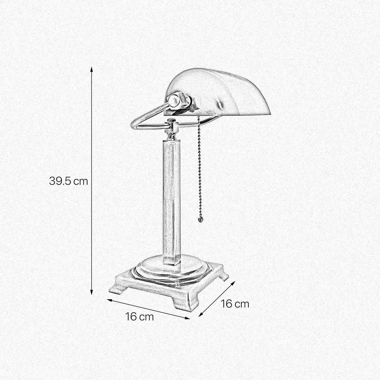 Schreibtischlampe Messing Glas H: 39,5 cm Zugschalter E27