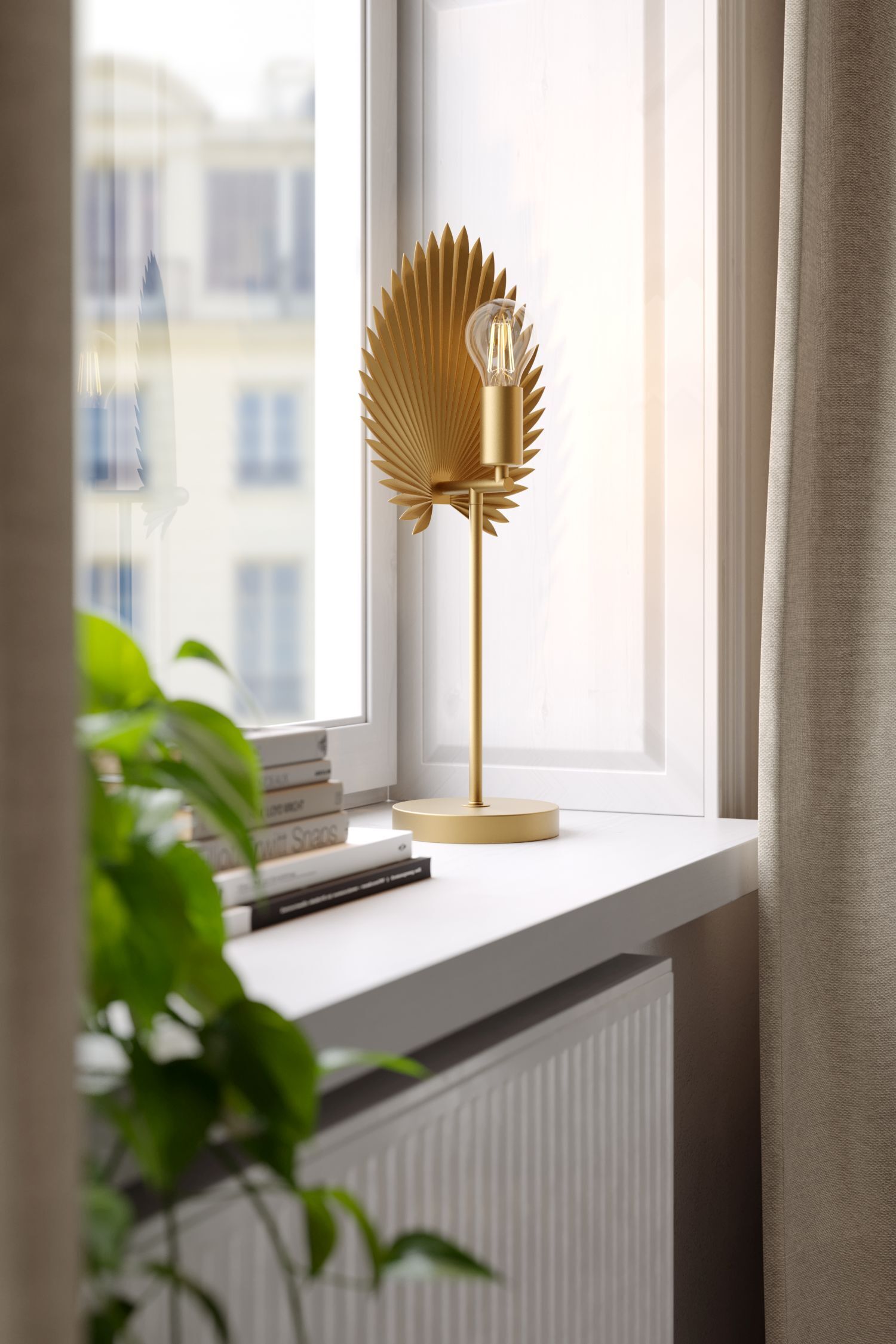 Lampe de table en métal de 55 cm de haut en or mat pour E27 Fenster, Fensterbank
