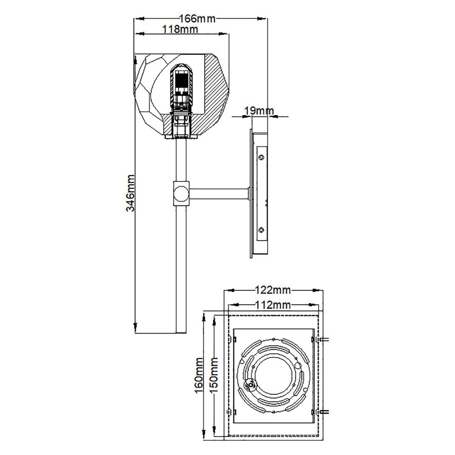 Lampe de salle de bain murale LED G9 IP44 3000 K H : 34,6 cm CAD-Diagramm, Diagramm