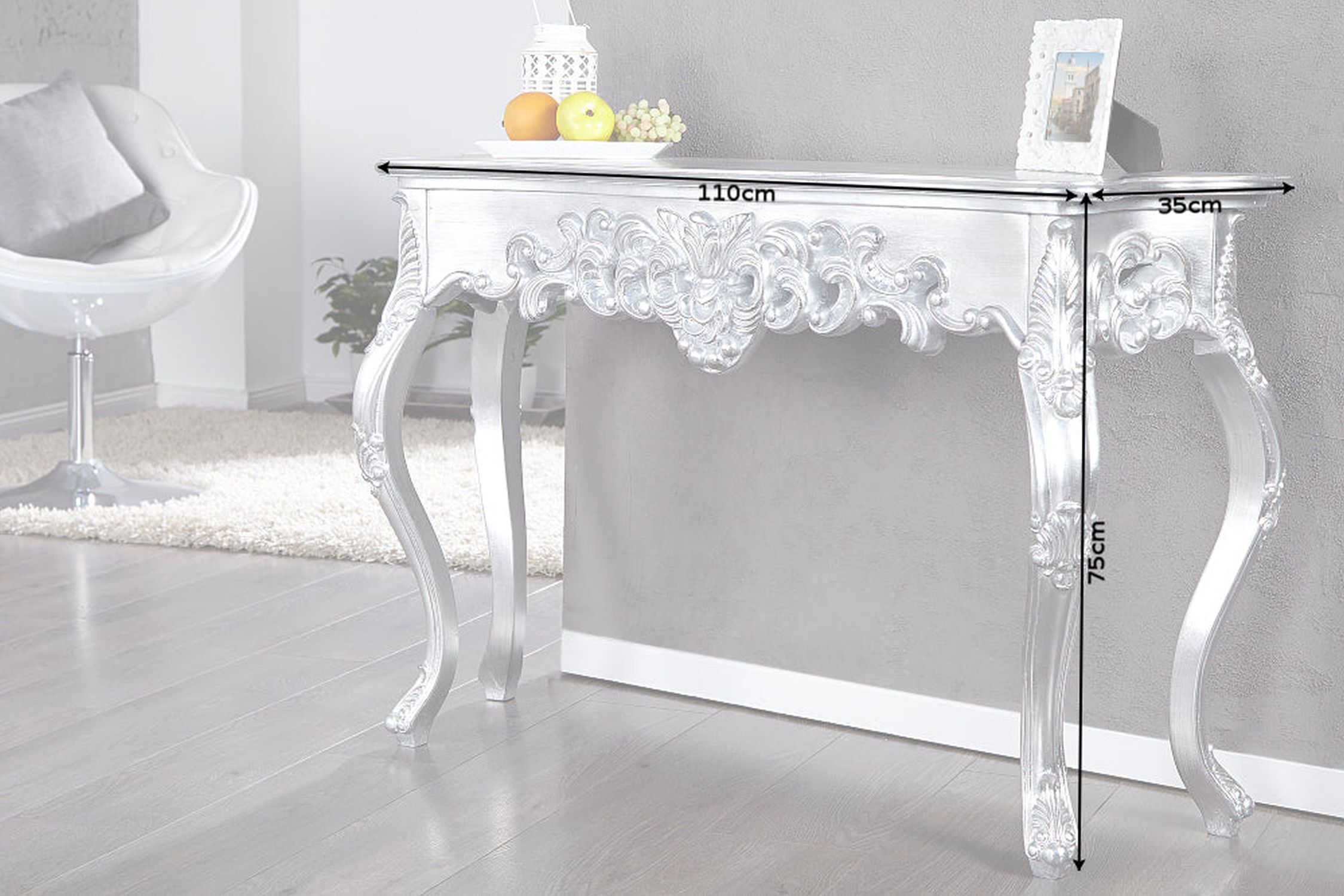 Table console bois polyuréthane argent 110 cm artisanale