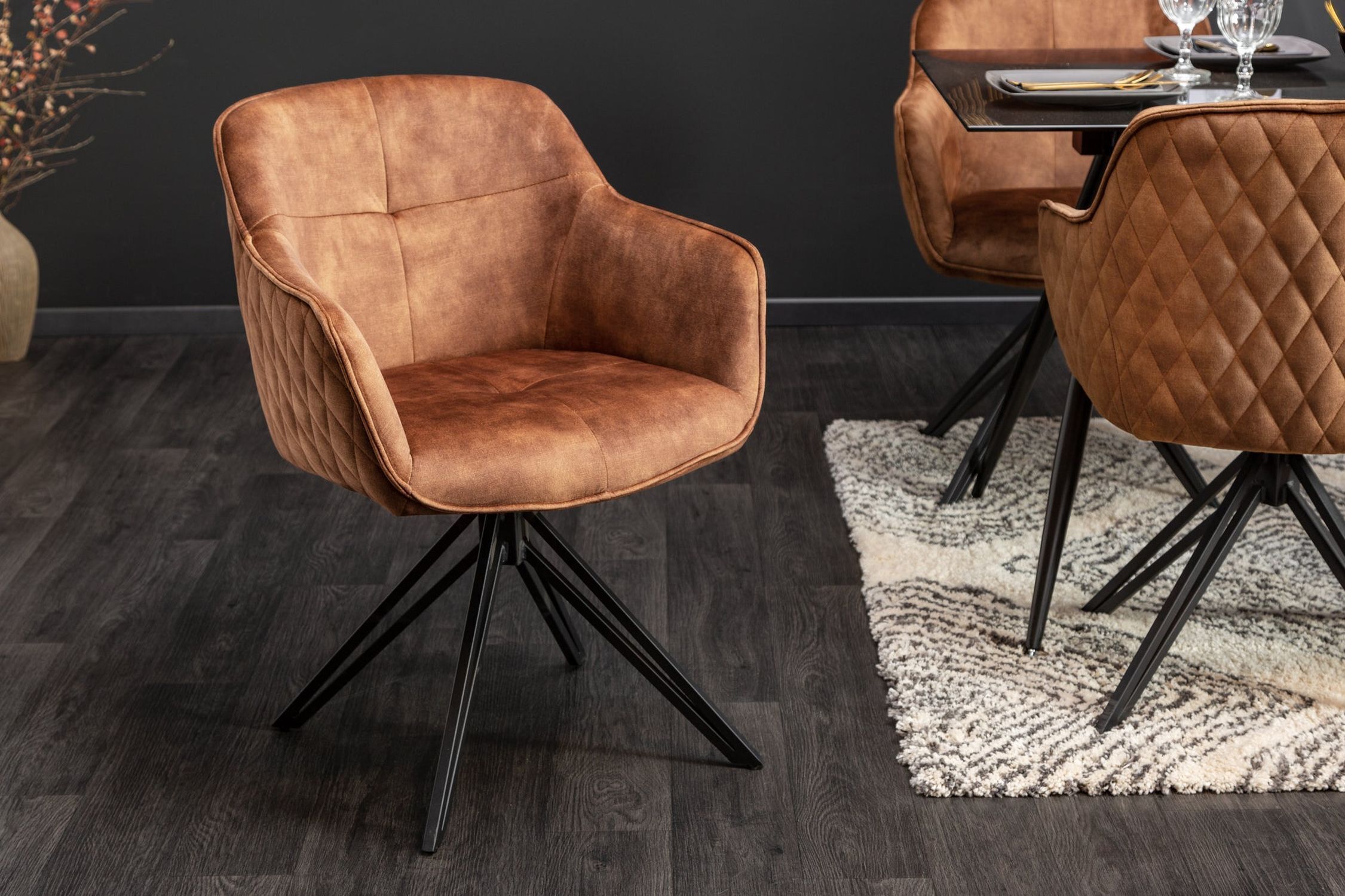 Chaise pivotante velours métal marron noir L : 58 cm avec dossier Moebel, Drinnen, Innenarchitektur, Stuhl, Holz