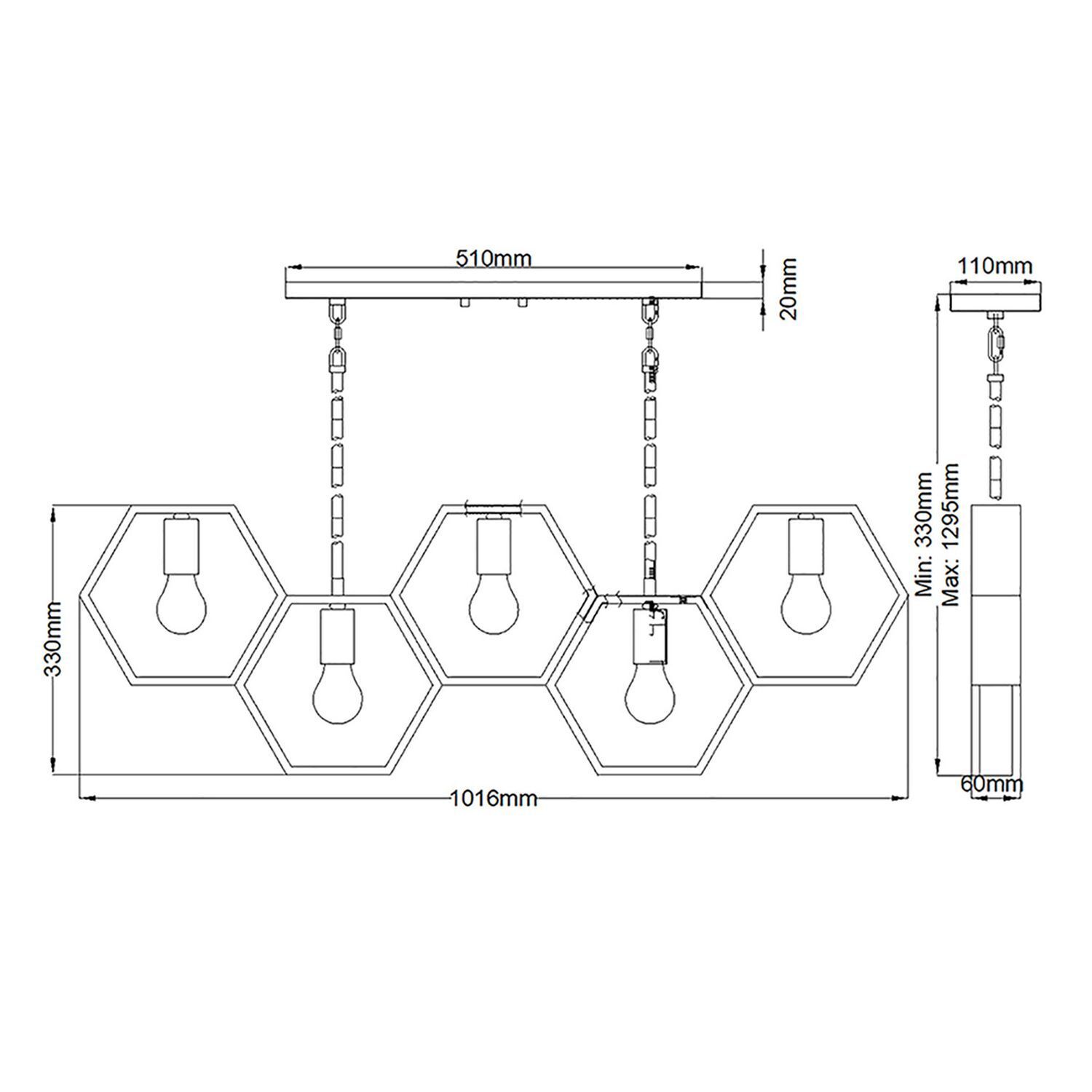 Hängeleuchte Metall L: 101,6 cm höhenverstellbar Schwarz Gold