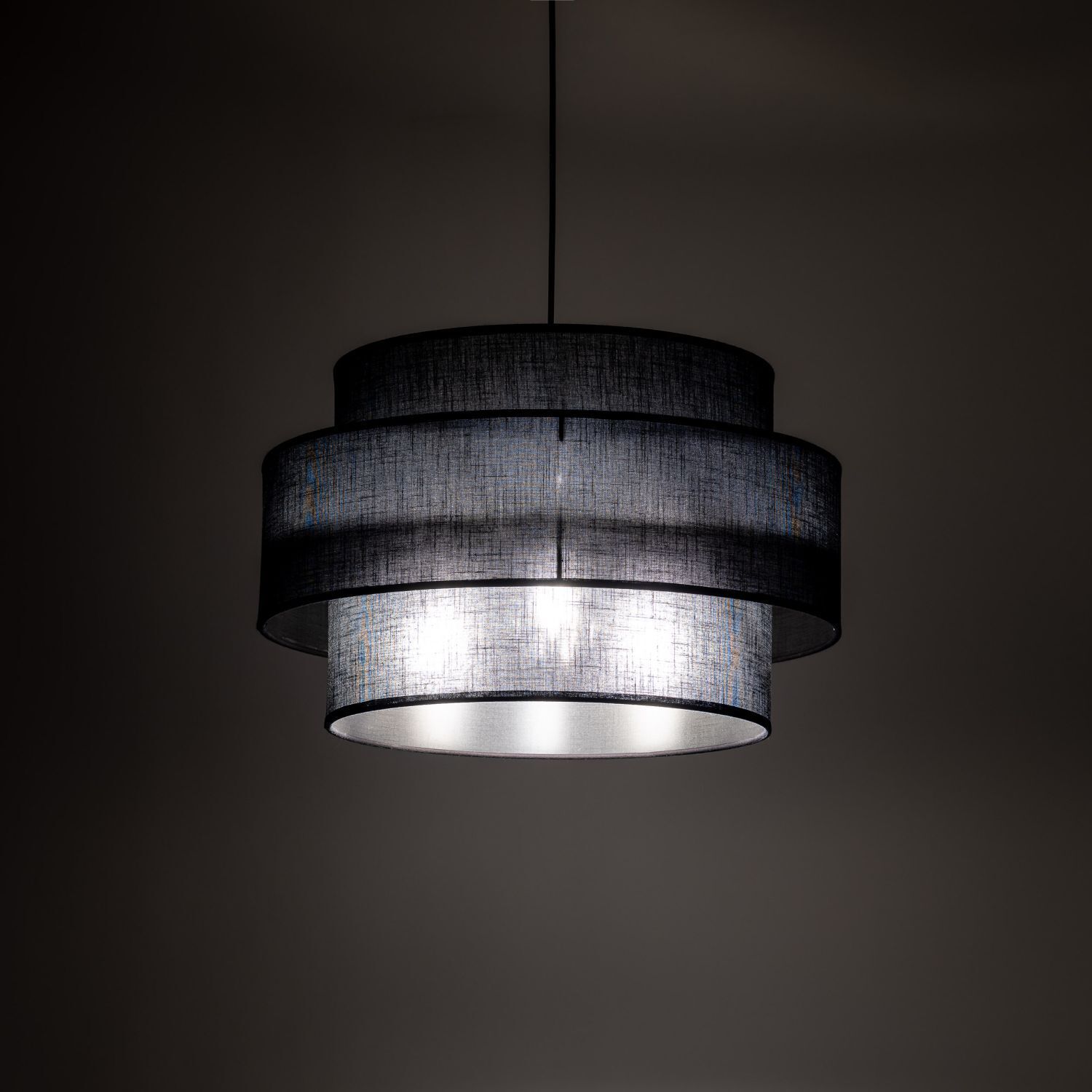 Suspension Noir Tissu Ø 50 cm H : max. 160 cm 3x E27 Lampe, Kronleuchter, Klebeband