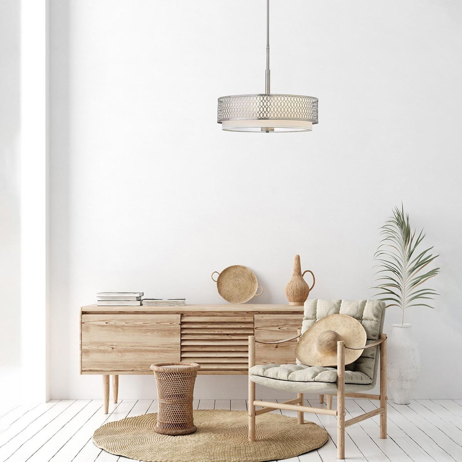 holzsideboard, holzmöbel, naturfarben, wohnzimmer, korbdekoration