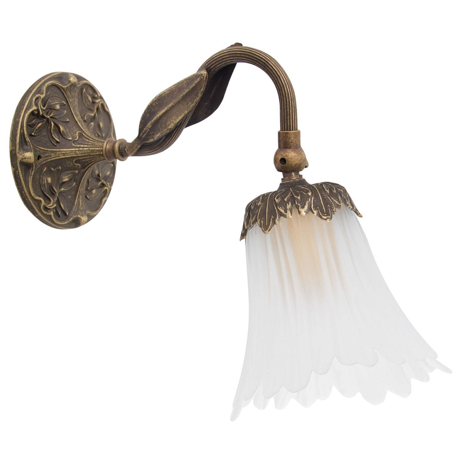 Wandlampe Weiß aus Glas und Echt-Messing Bronze, Drinnen, Leuchte