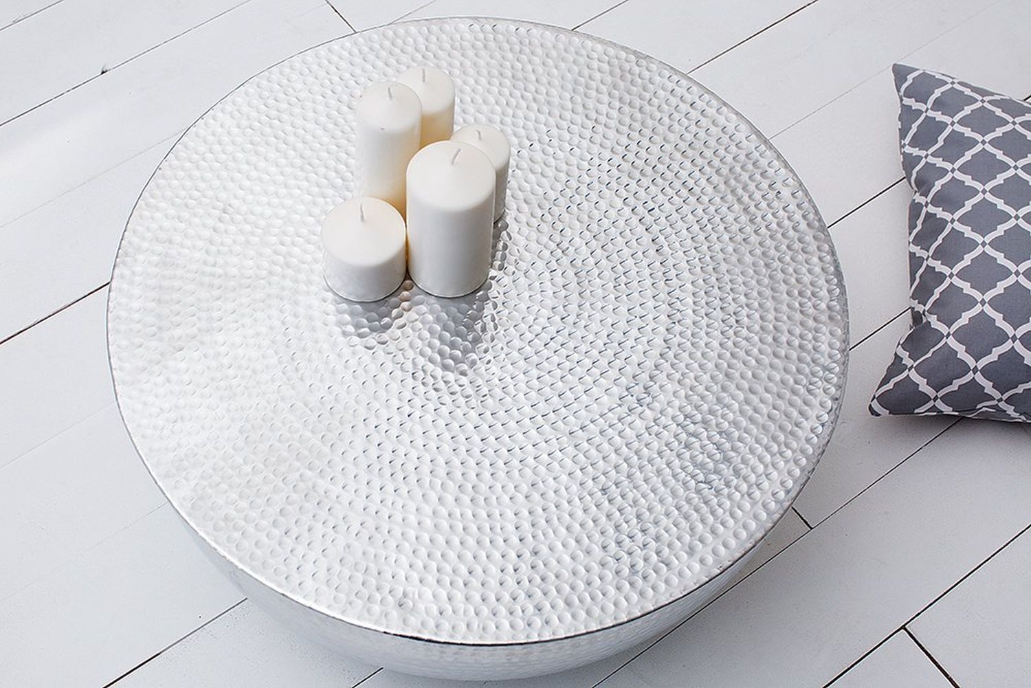 Couchtisch Aluminium Handarbeit Ø 60 cm in Silber Moebel, Tabelle, Dekoration für Zuhause, Kaffeetisch, Tischplatte