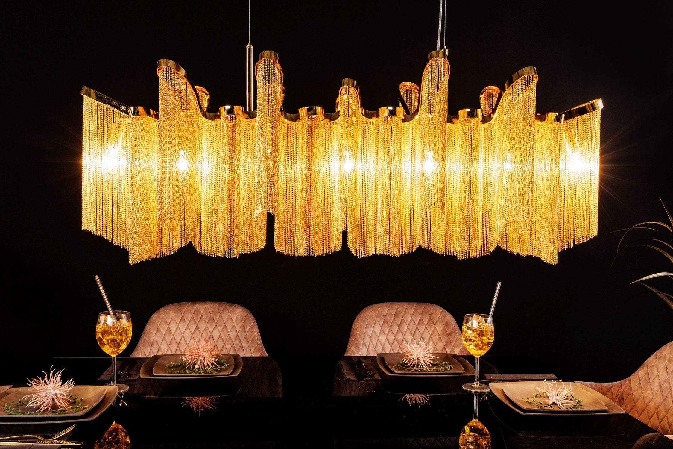 Hängelampe Klassisch Metall in Gold E14 120 cm lang