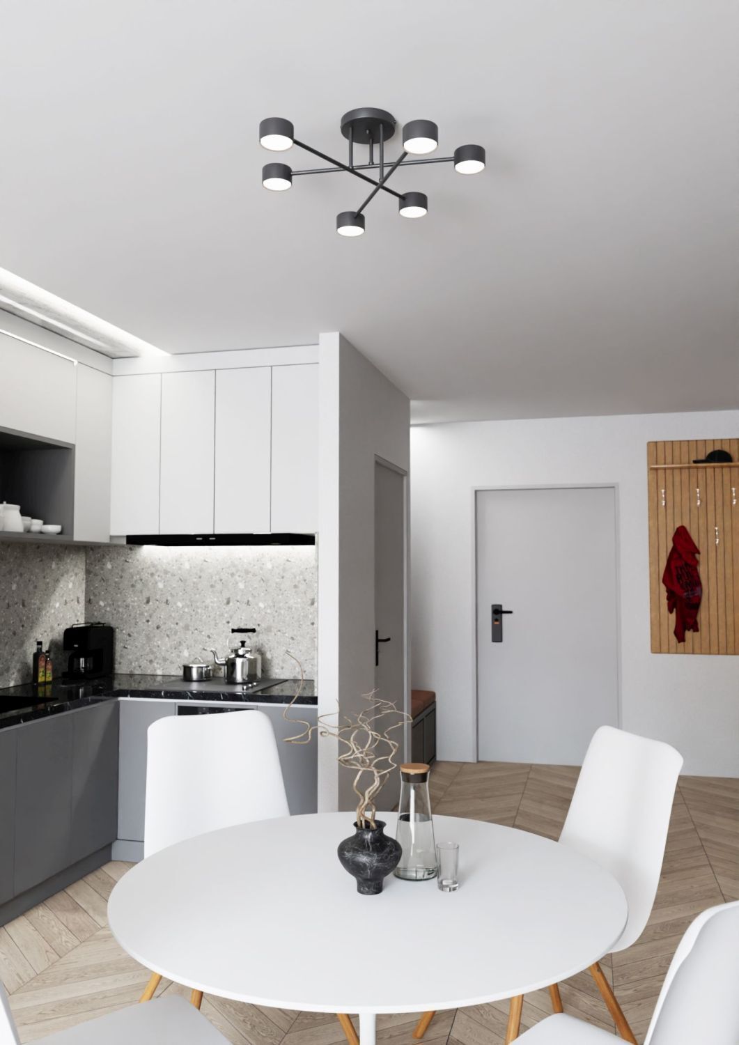 Deckenleuchte Schwarz Metall akzentuiert GX53 B:60 cm Esstisch, Tisch, Esszimmer, Tasse, Stuhl